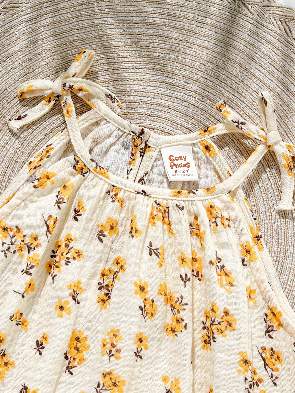 Bambinoo x Cozy Pixies Robe sans manches décontractée à imprimé floral pour bébé fille, Abricot