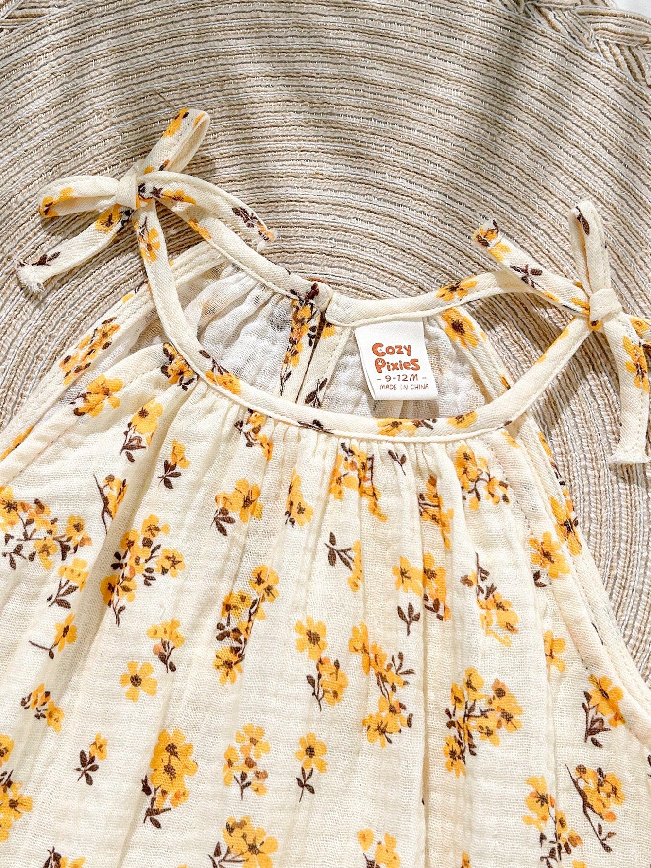 Bambinoo x Cozy Pixies Robe sans manches décontractée à imprimé floral pour bébé fille, Abricot