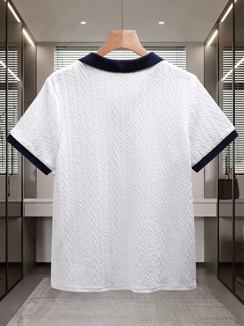 Polo Garçon Marine Blanc Col Texturé