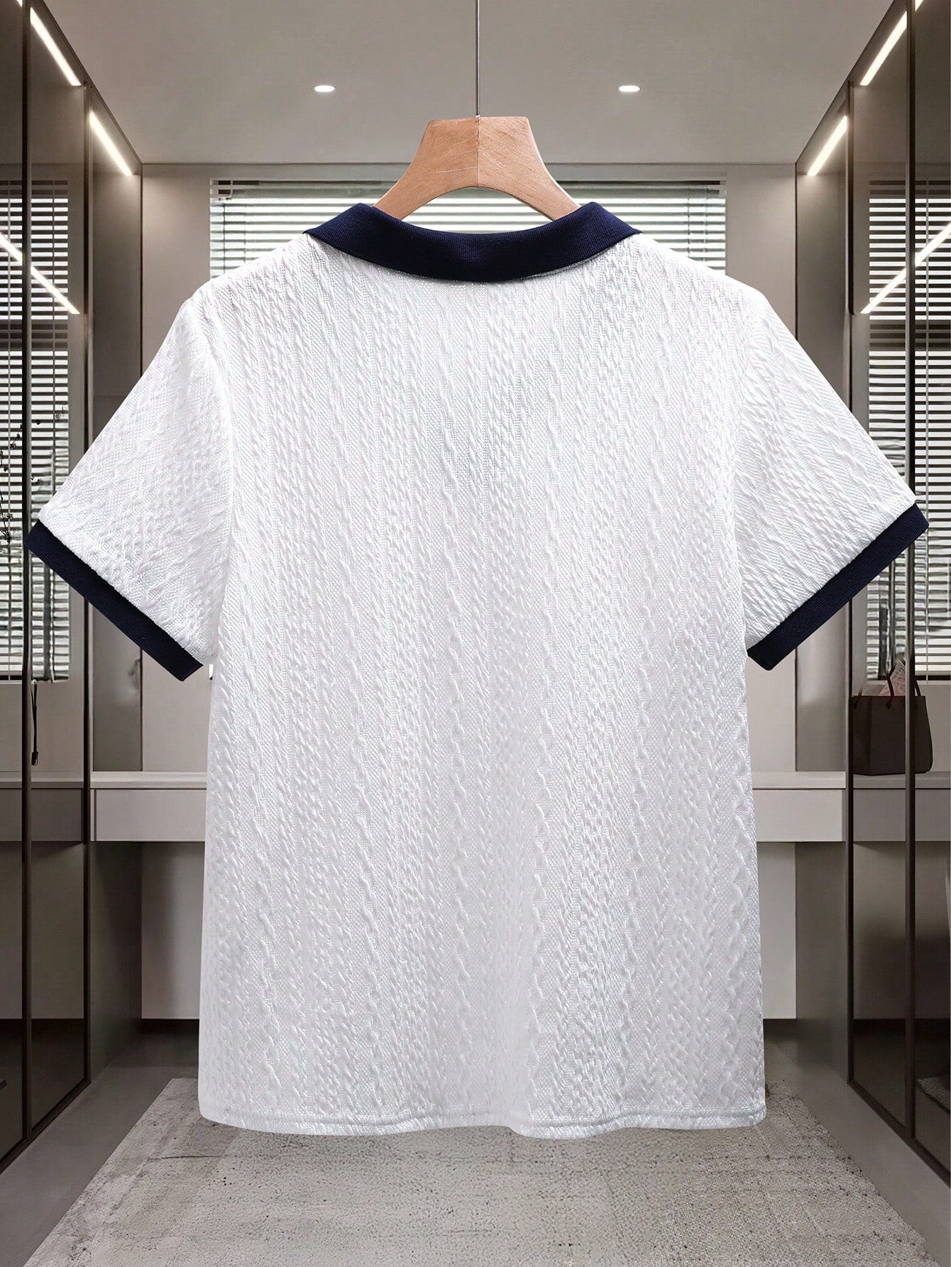 Polo Garçon Marine Blanc Col Texturé