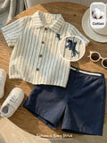 Bambinoo x Cozy Pixies Baby Boy Striped Horse Embroidery Shirt & Shorts 2-Piece Set