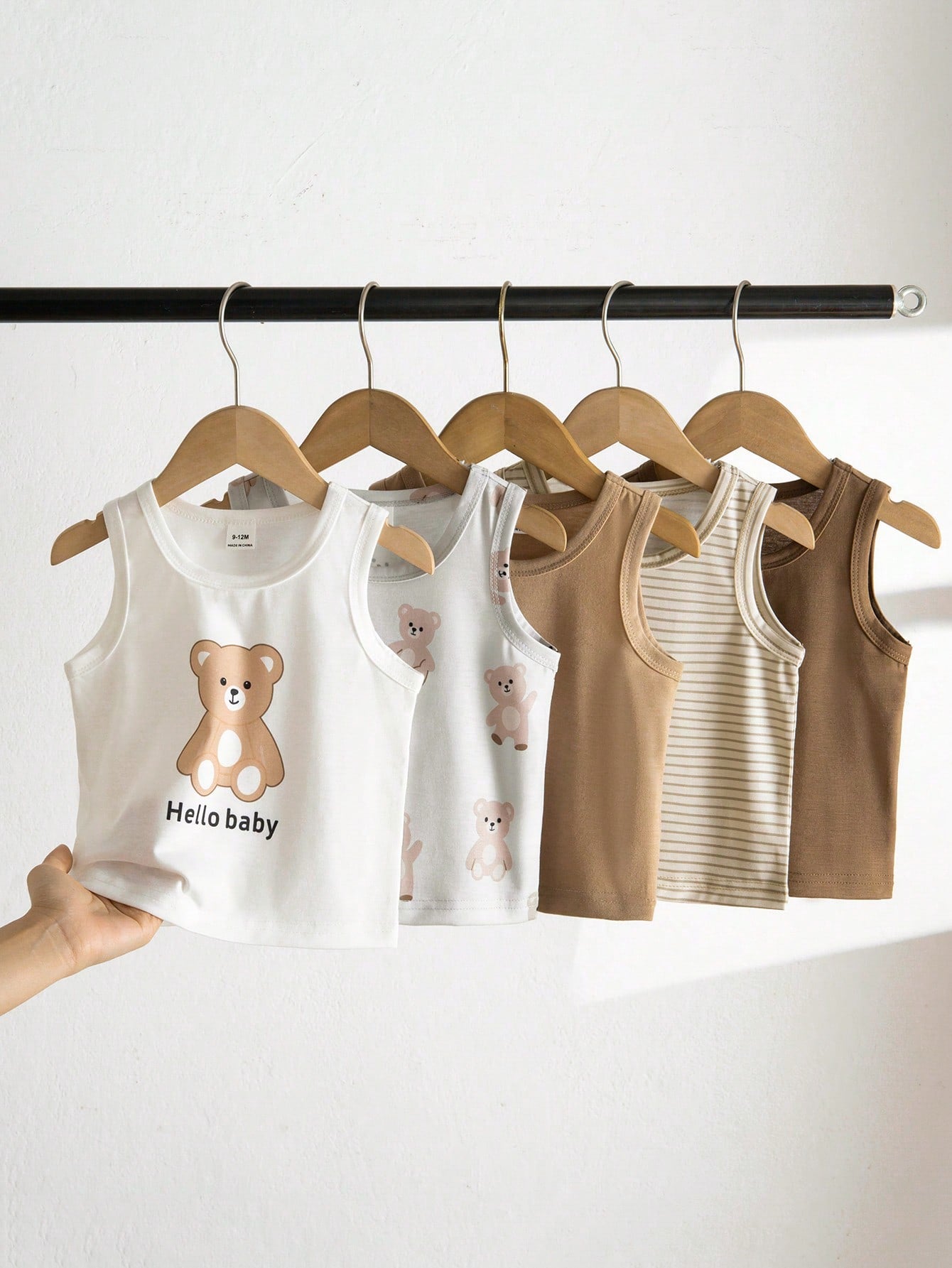 Playful Pals 5pcs/Set Baby Boy White Tank Tops Multicolor
