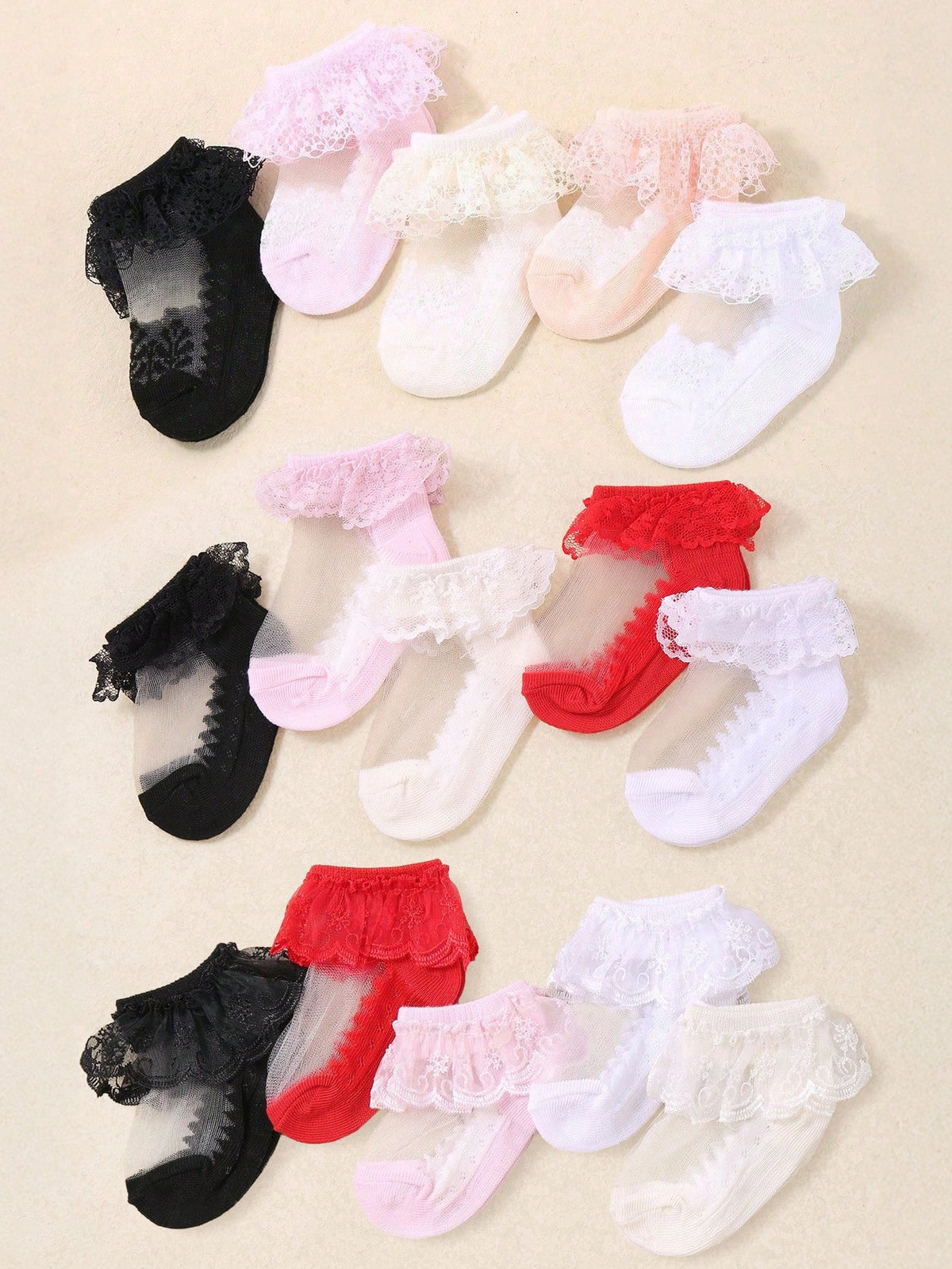 5-Pack Baby Girls' Glass Yarn Lace Princess Socks – Multicolor