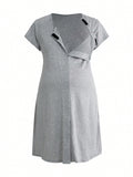 BloomMama Solid Round-Neck Casual Nursing Nightgown