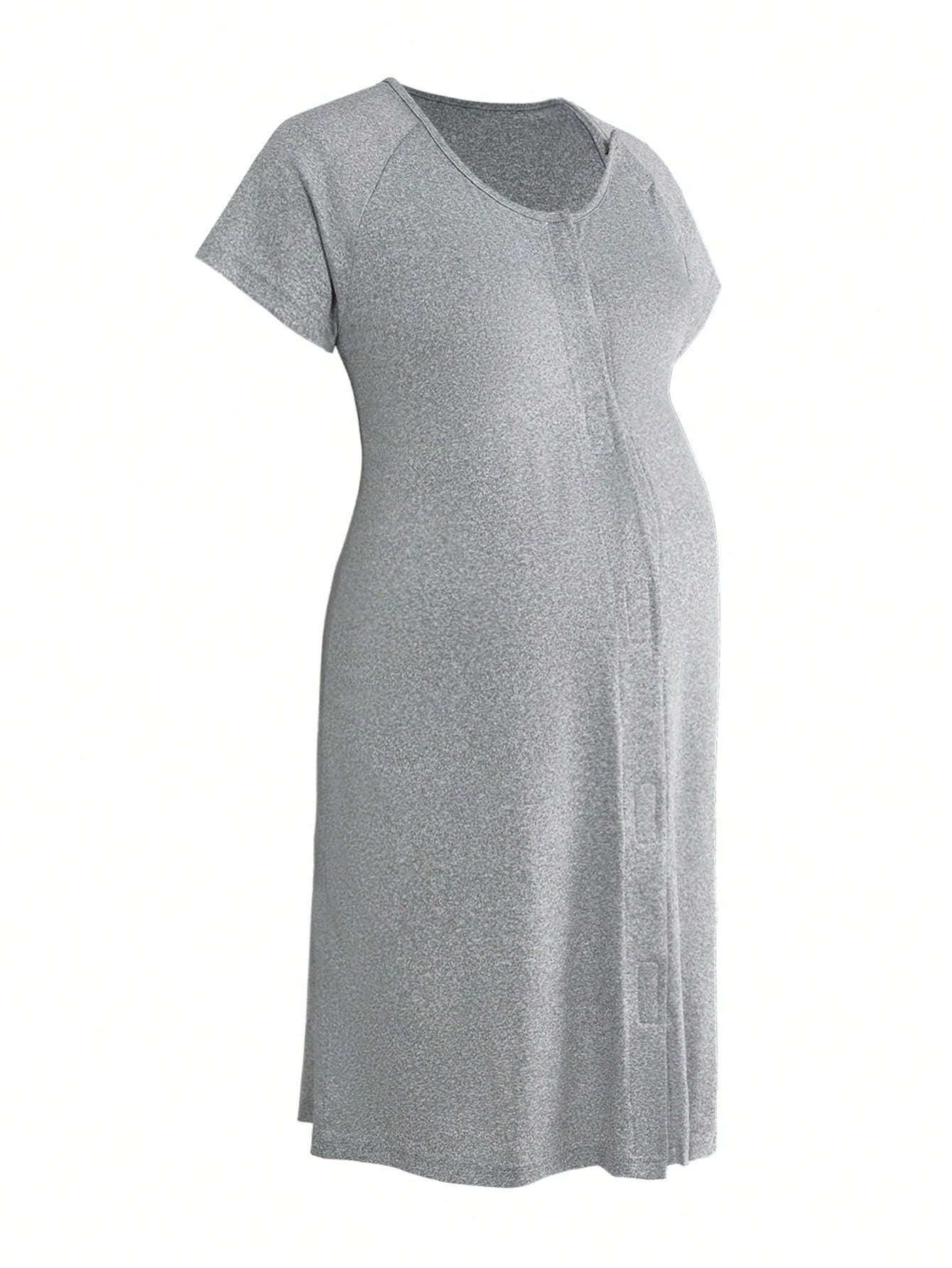 BloomMama Solid Round-Neck Casual Nursing Nightgown