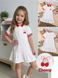 Girls' White Cherry Pattern Polo Dress