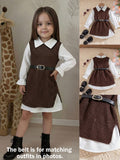 Young Girls' Cute Color Block 2 In 1 Dress Without Belt Brown