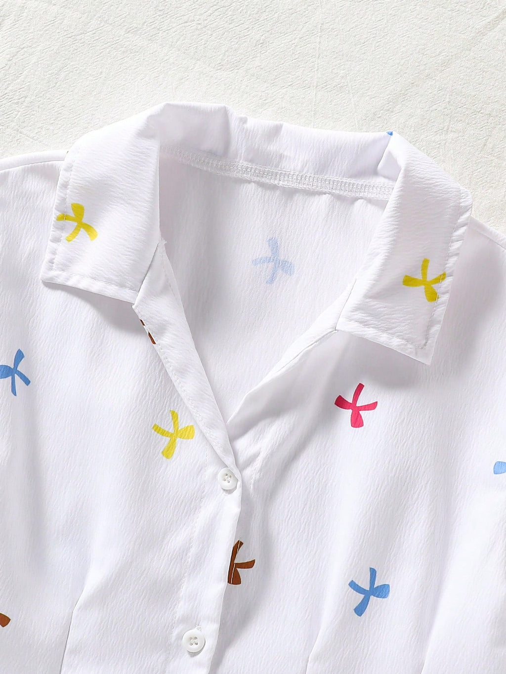 Girls' White Striped Bow Tie Shirt