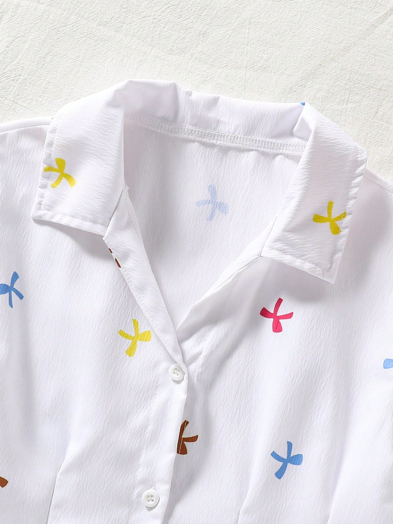 Girls' White Striped Bow Tie Shirt