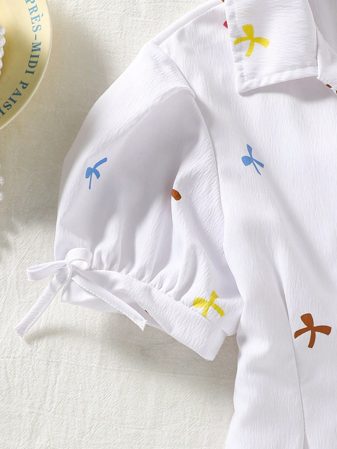 Girls' White Striped Bow Tie Shirt