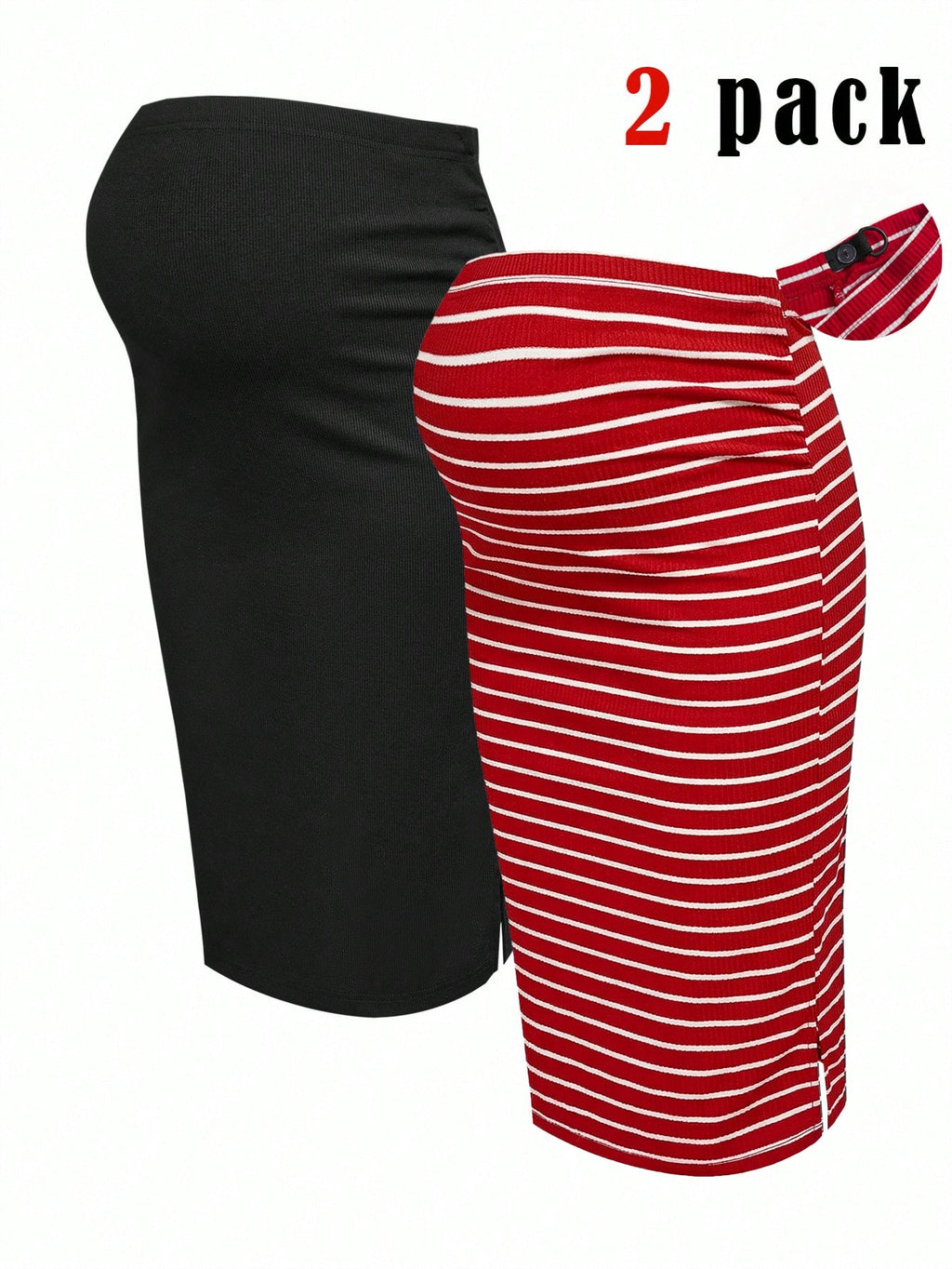 Modmama Adjustable-Waist Fitted Maternity Skirt Red and White