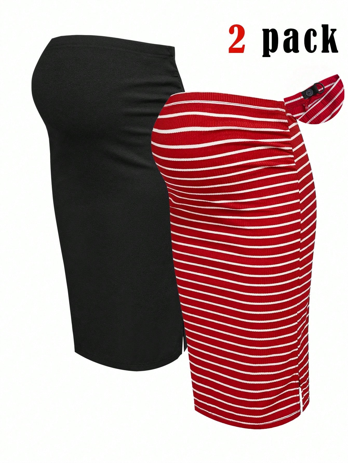 Modmama Adjustable-Waist Fitted Maternity Skirt Red and White
