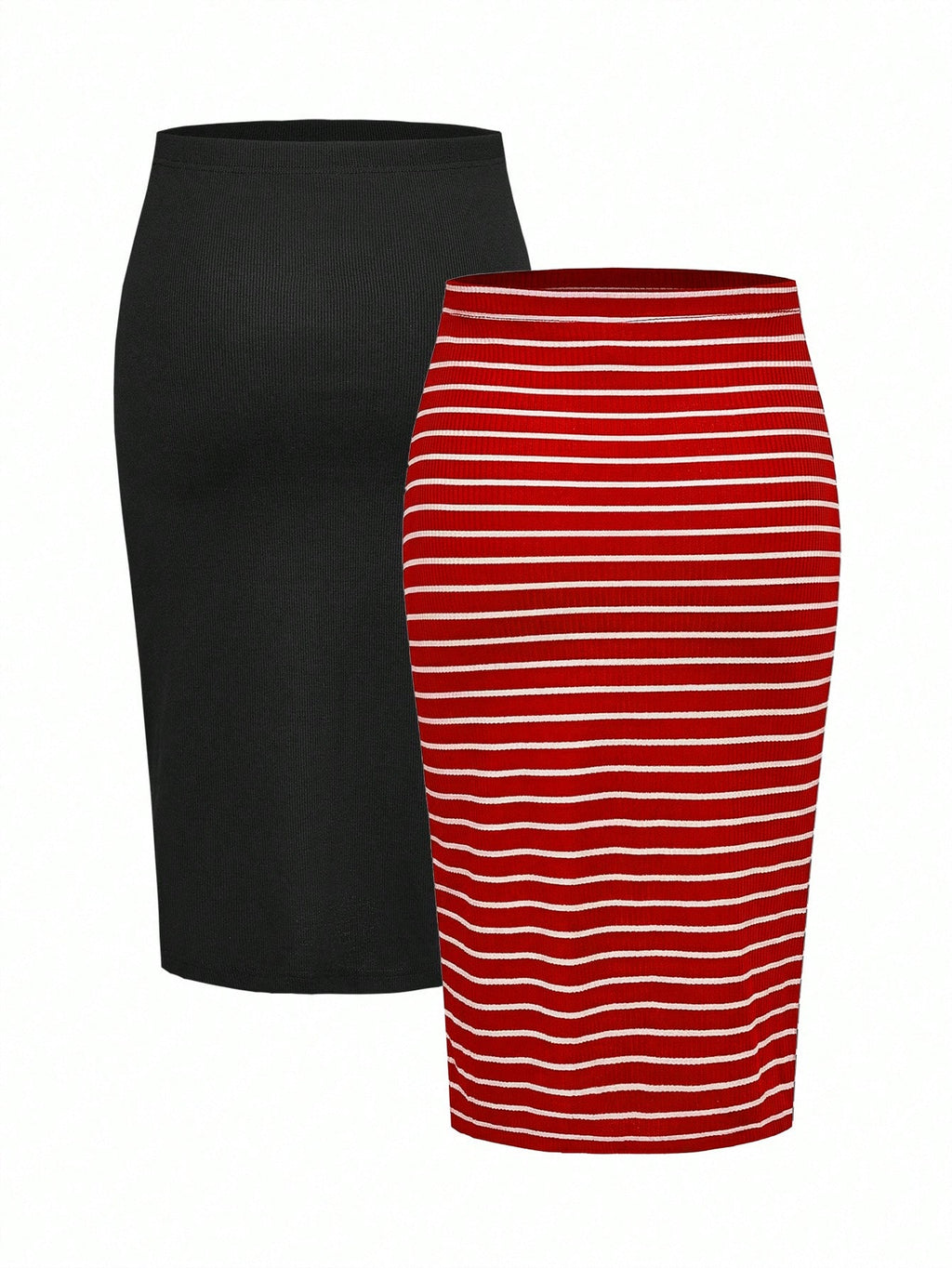 Modmama Adjustable-Waist Fitted Maternity Skirt Red and White