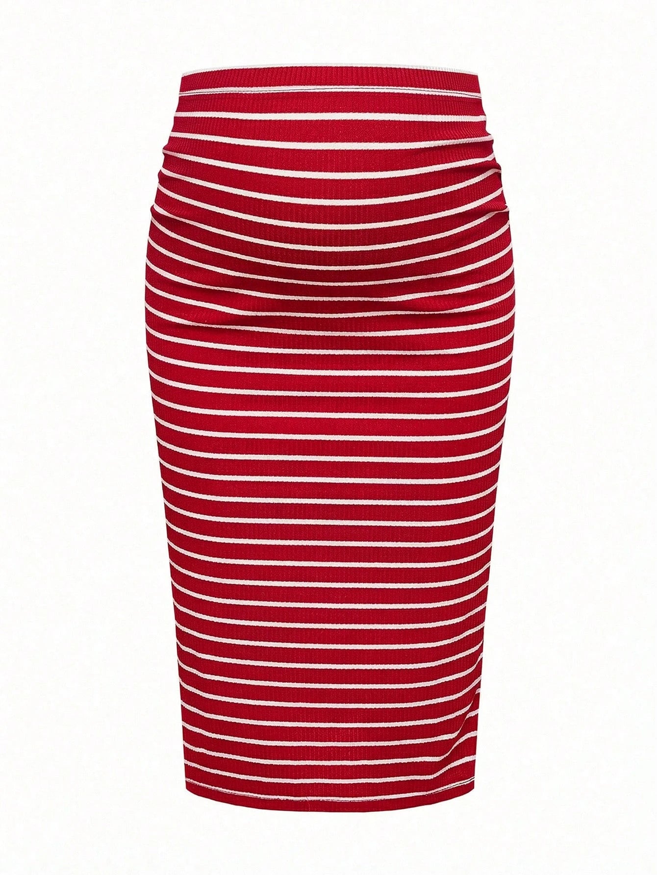 Modmama Adjustable-Waist Fitted Maternity Skirt Red and White