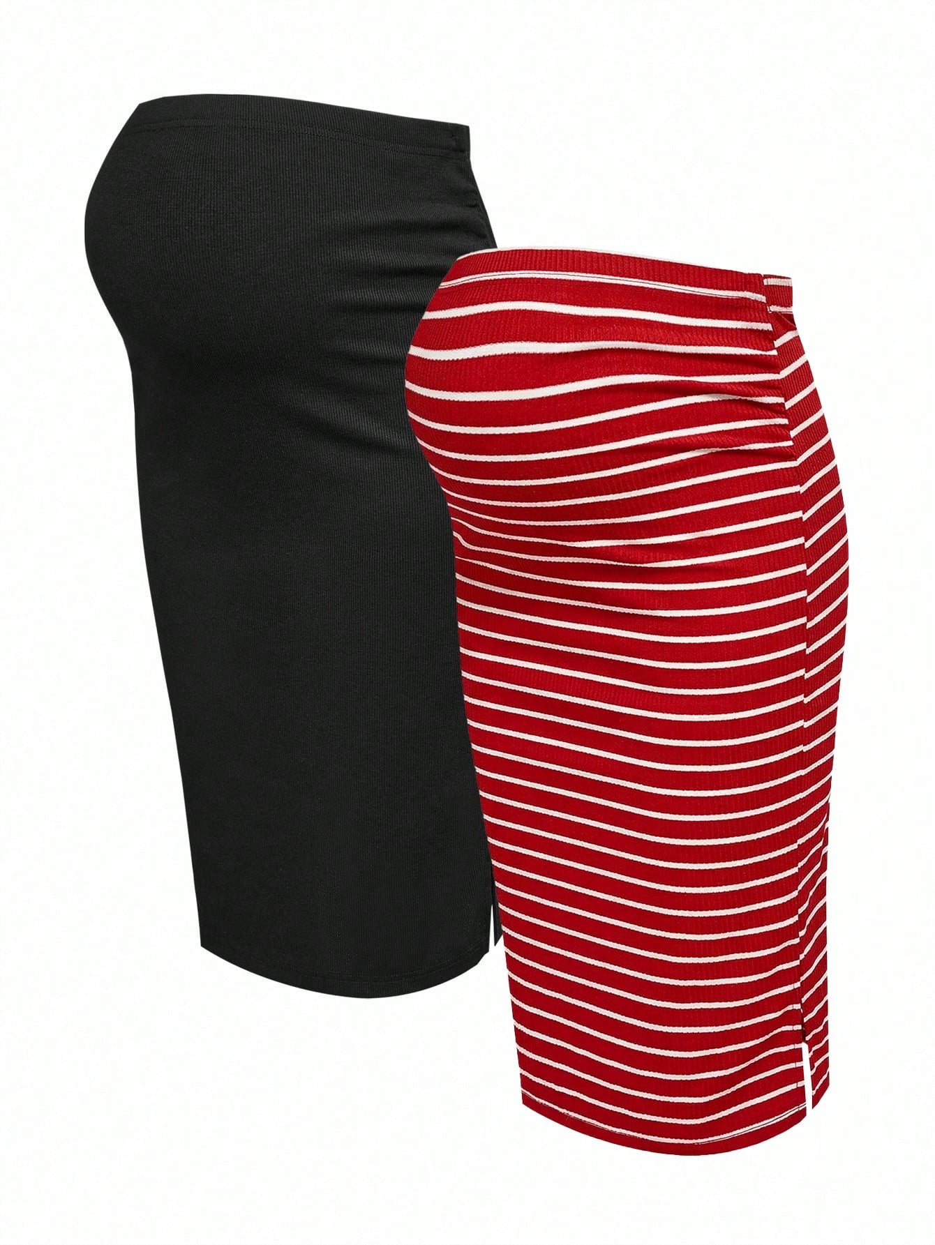 Modmama Adjustable-Waist Fitted Maternity Skirt Red and White