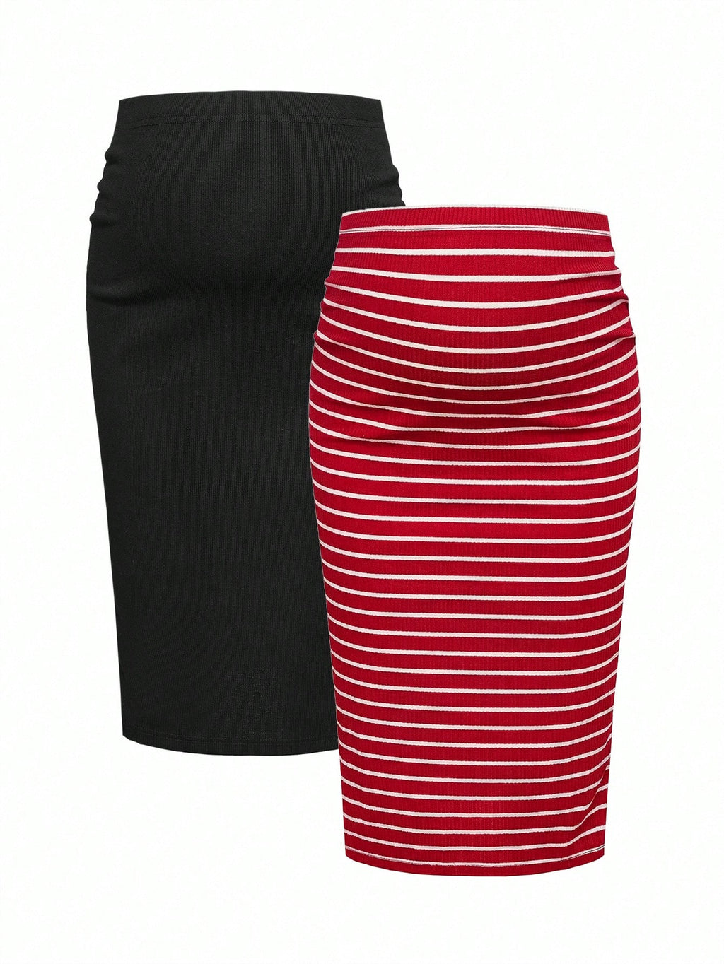 Modmama Adjustable-Waist Fitted Maternity Skirt Red and White