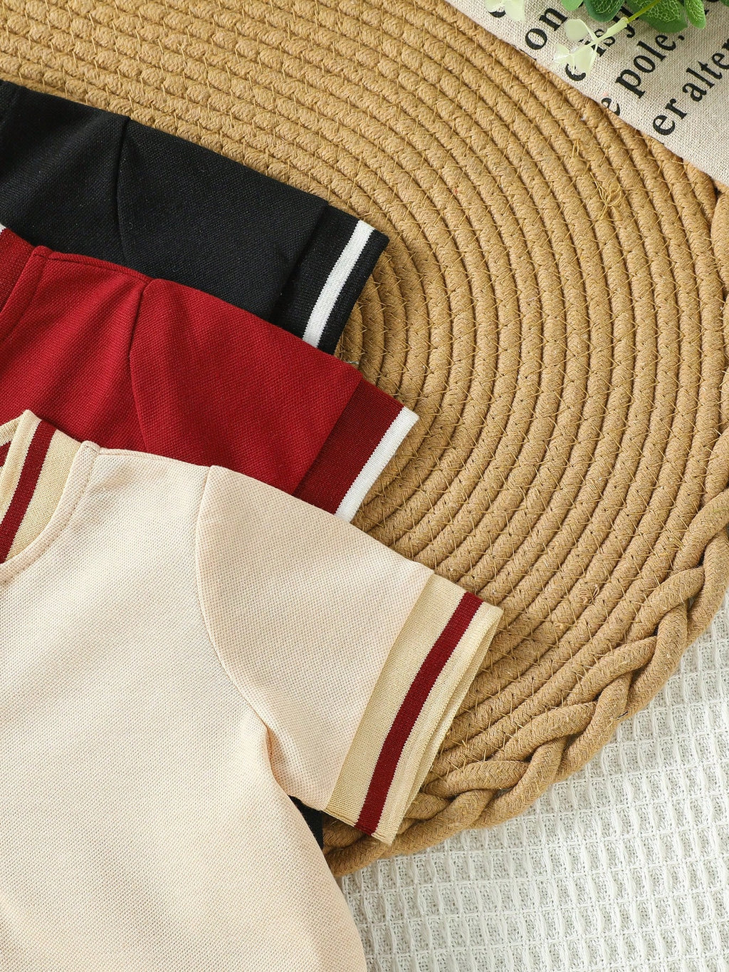 Playful Pals Beige Casual Short Sleeve Polo Shirts 3 Pieces Set Multicolor