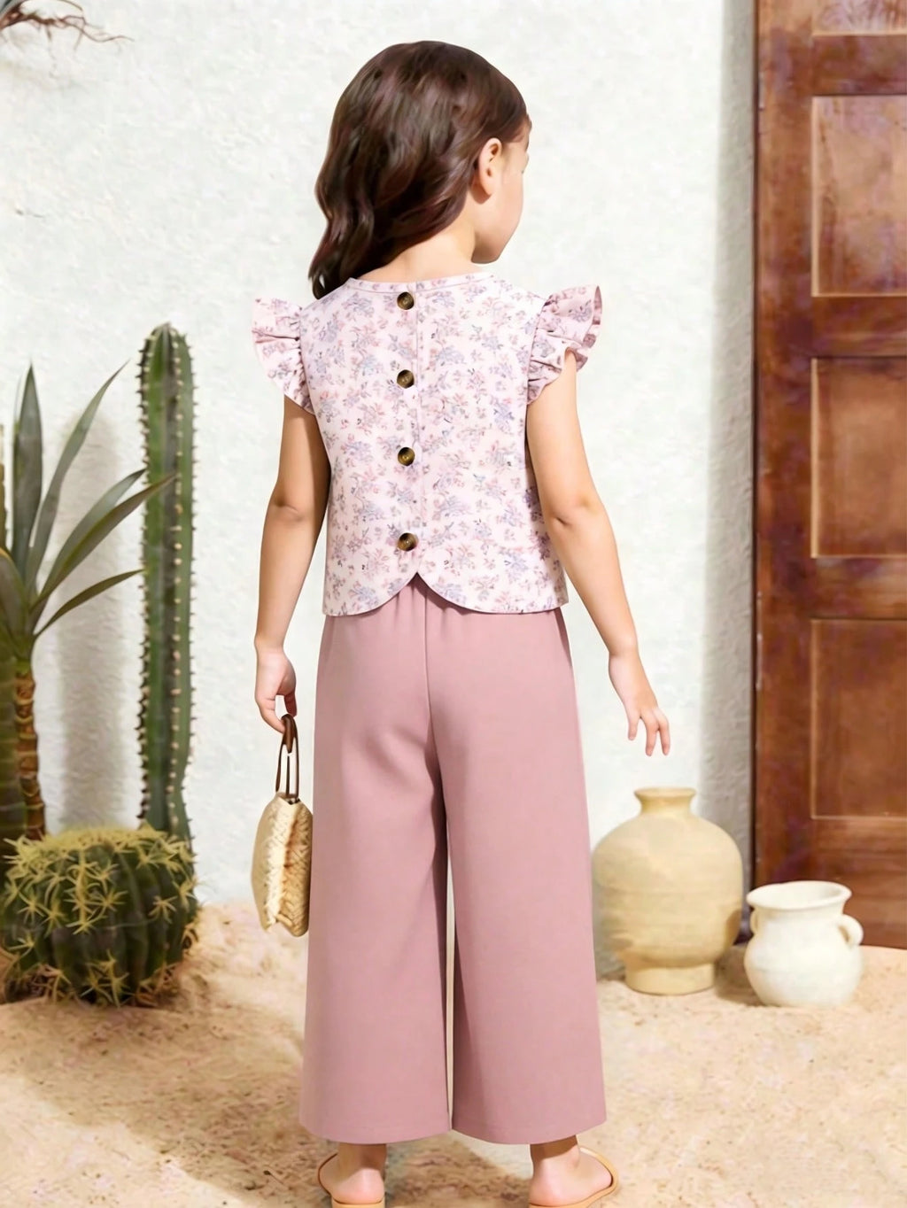 Girls' Textured T-Shirt & Long Pants Set