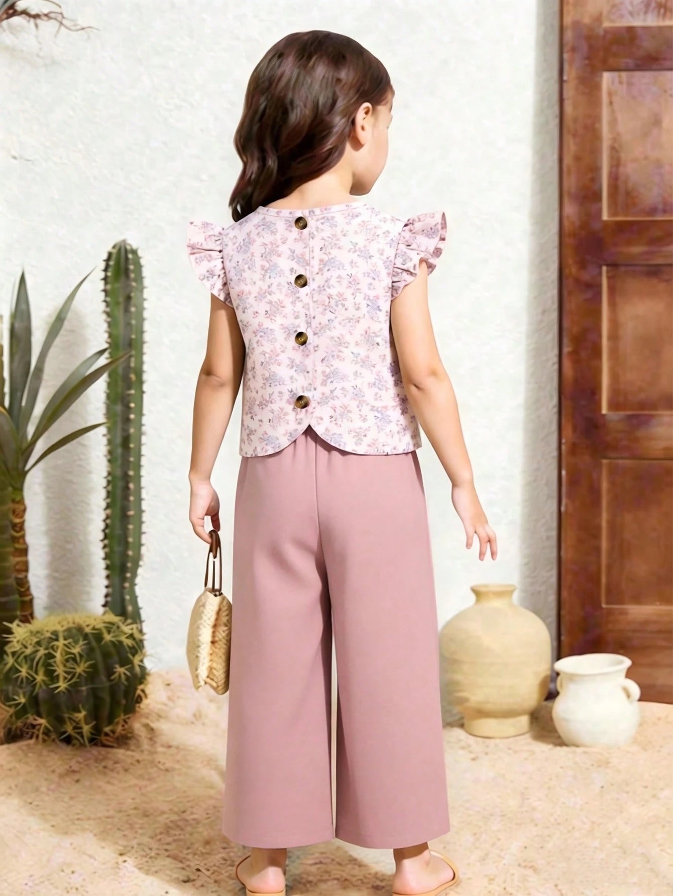Girls' Textured T-Shirt & Long Pants Set