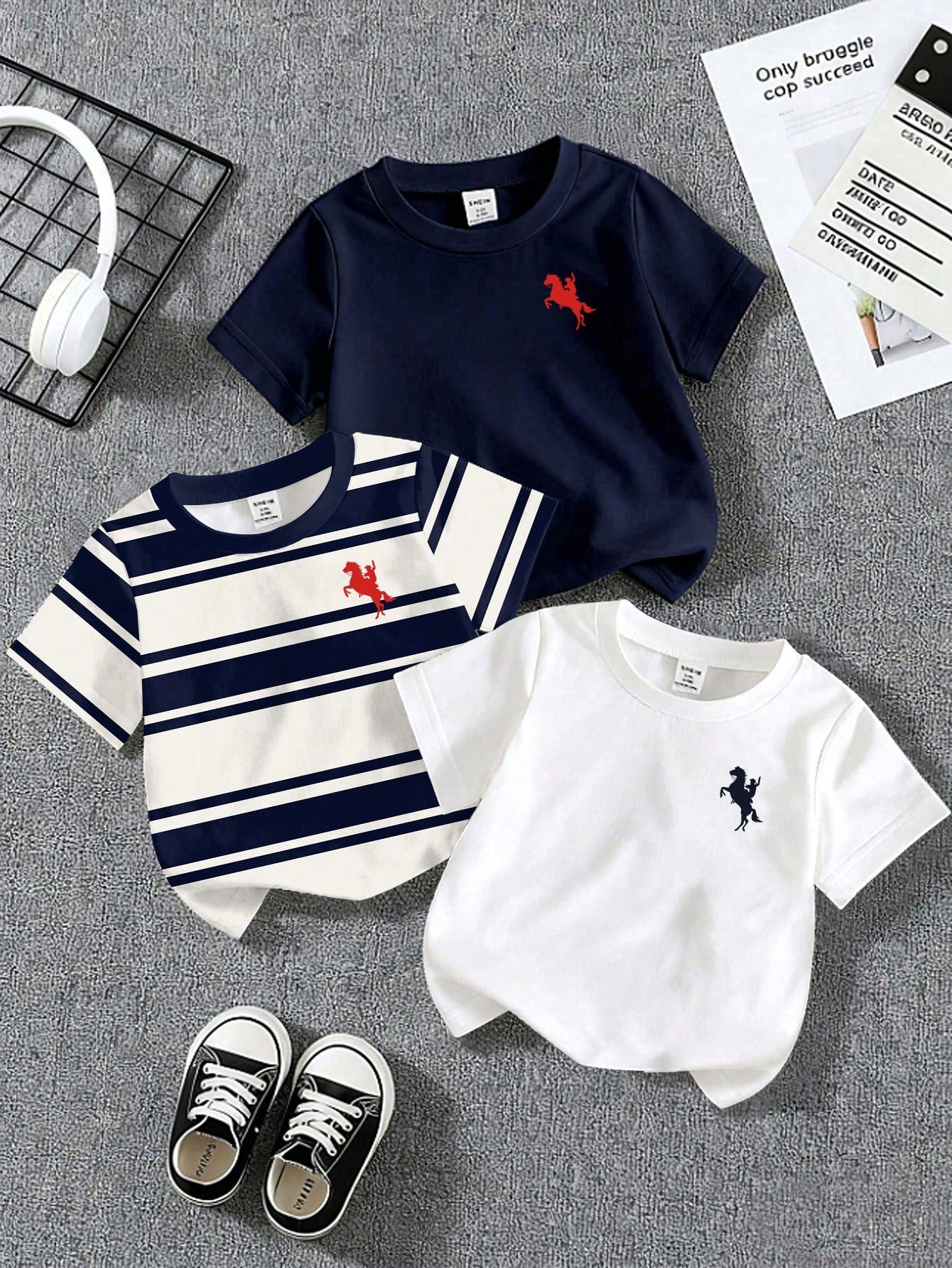 Lot 3 T-shirts Garçon Chevalier Marine Blanc