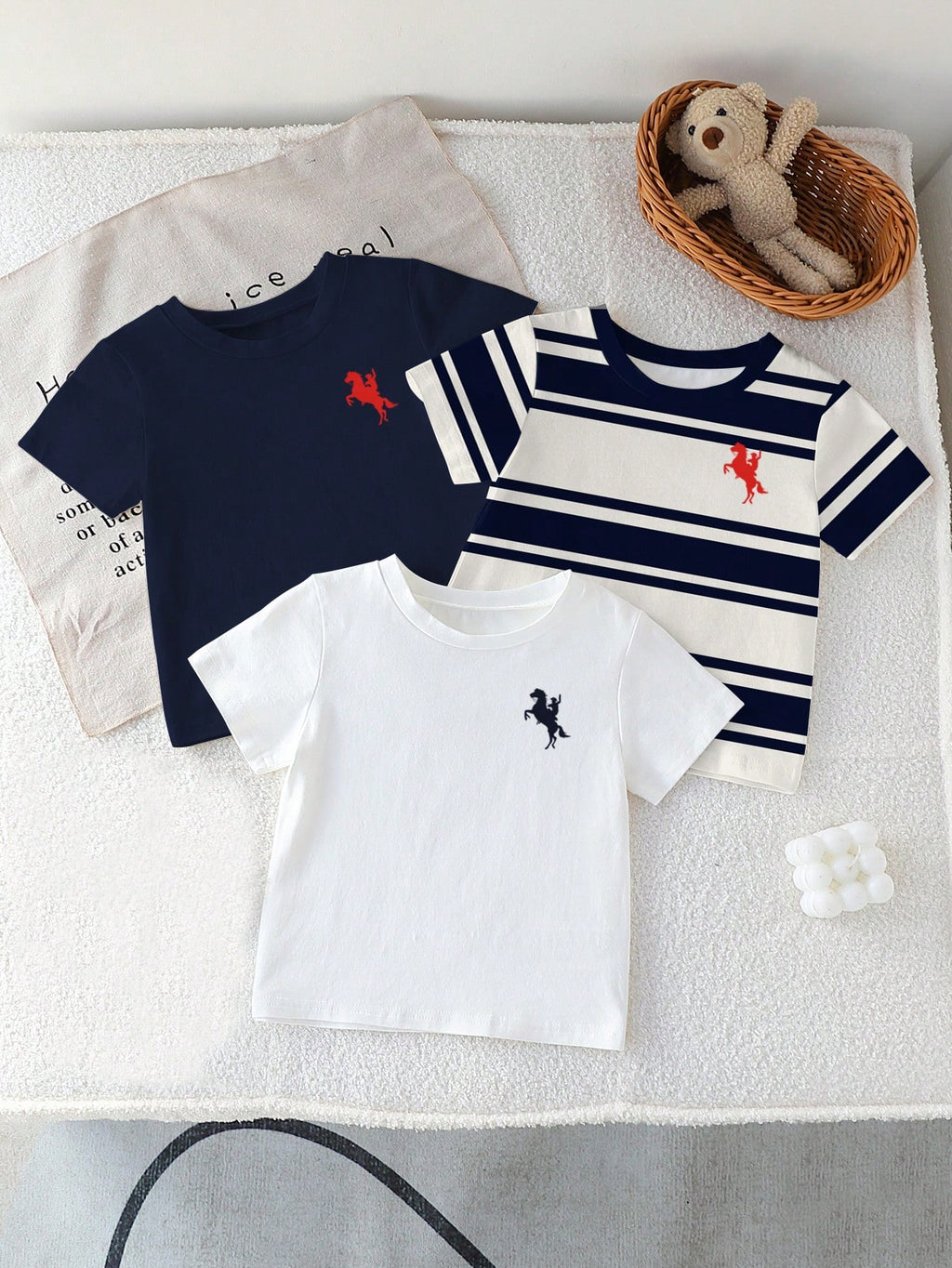 Lot de 3 T-shirts Garçon Chevalier Marine Blanc