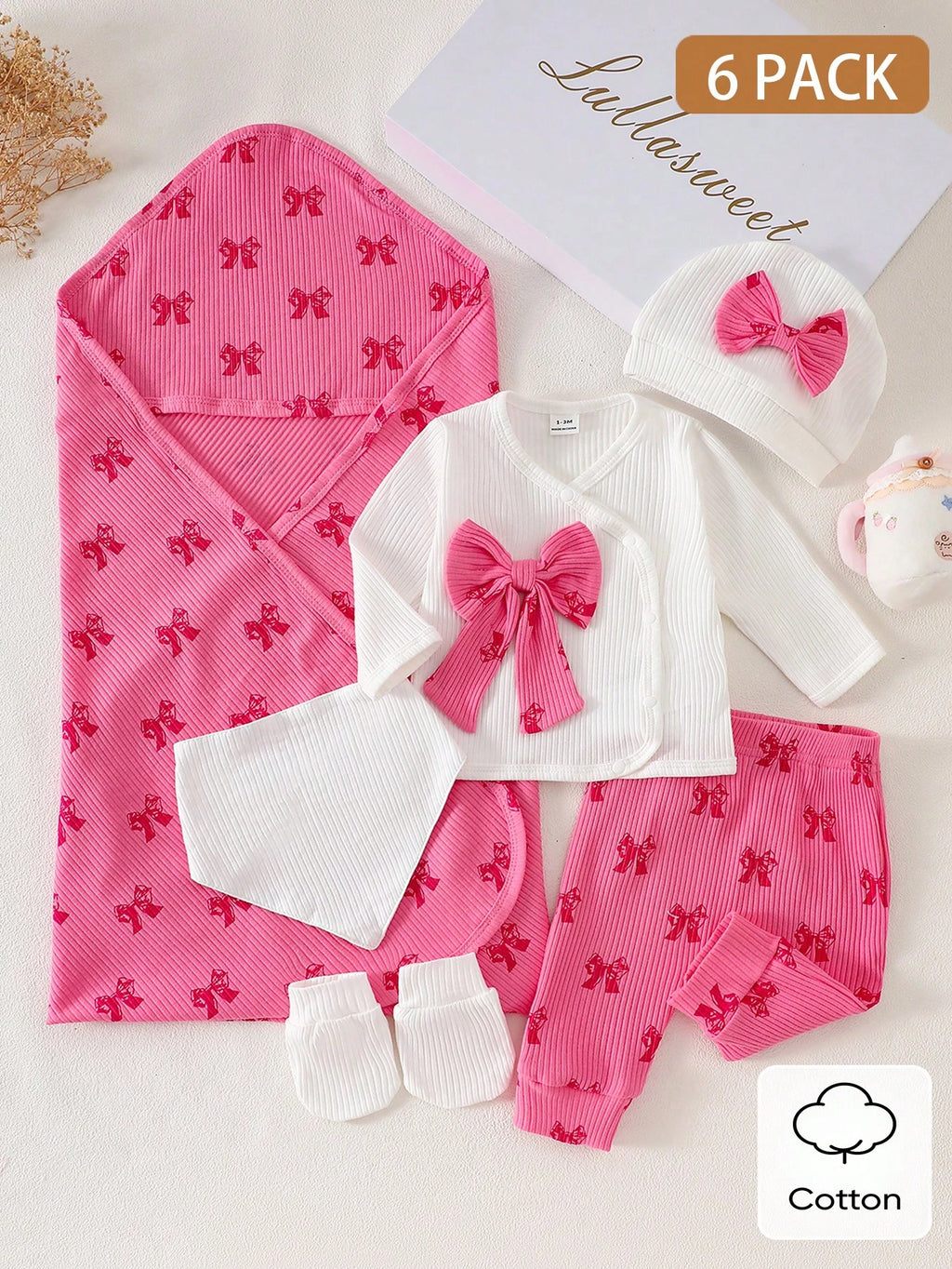 SHEIN Lot de 6 pièces en coton rose vif pour nouveau-né fille