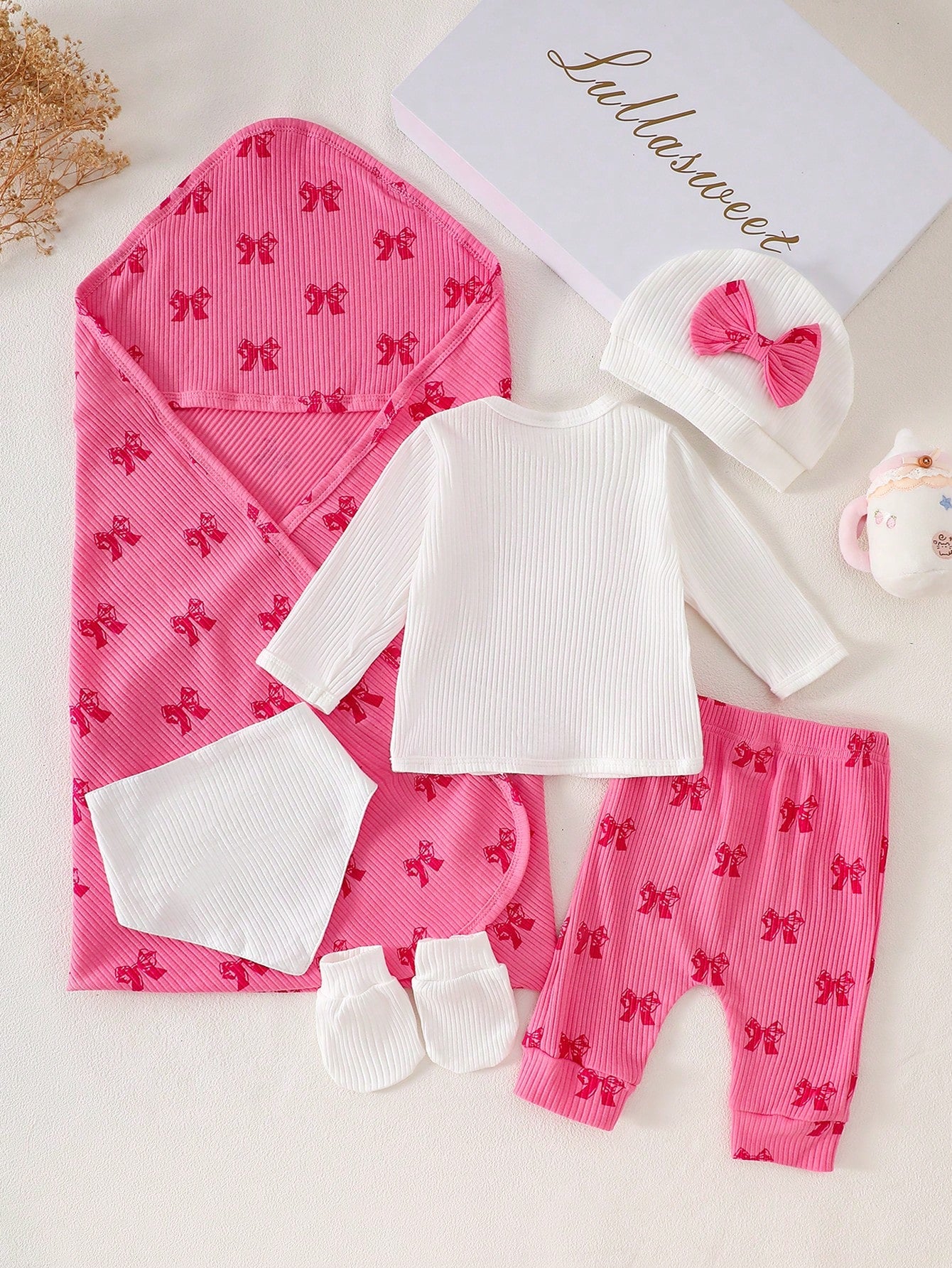 SHEIN Lot de 6 pièces en coton rose vif pour nouveau-né fille