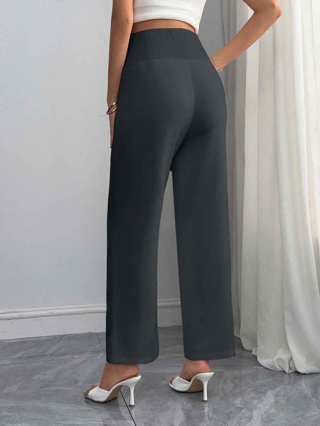 Momance Maternity Adjustable High-Waist Flare Trousers Dark Grey
