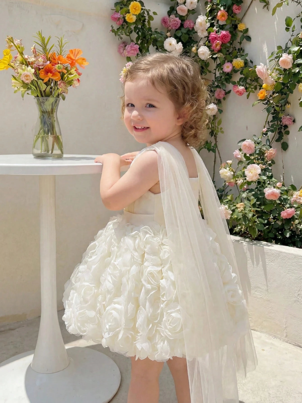 Baby Girl 3D Floral Tulle Formal Princess Gown