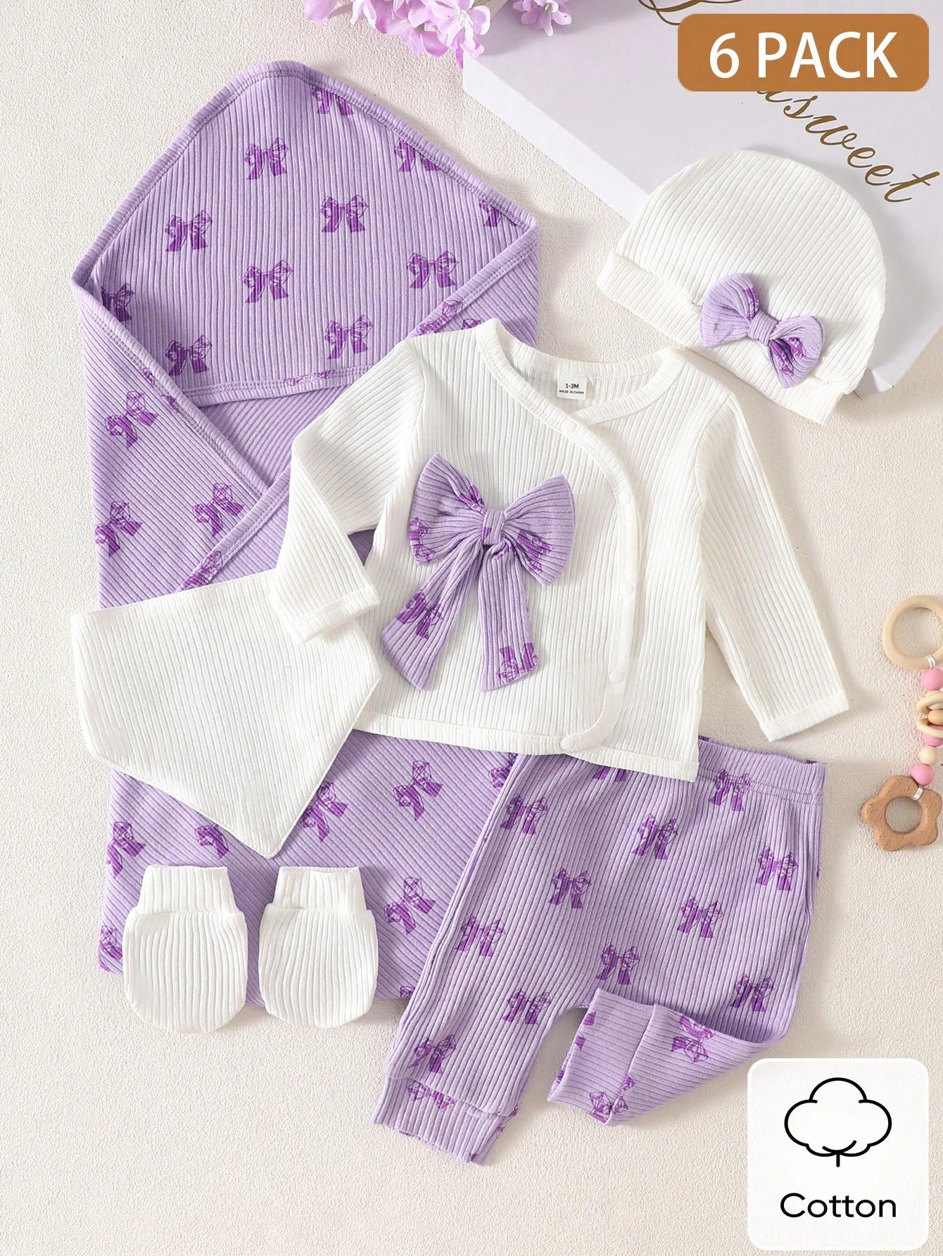 SHEIN Ensemble de 6 vêtements en coton pour nouveau-né fille