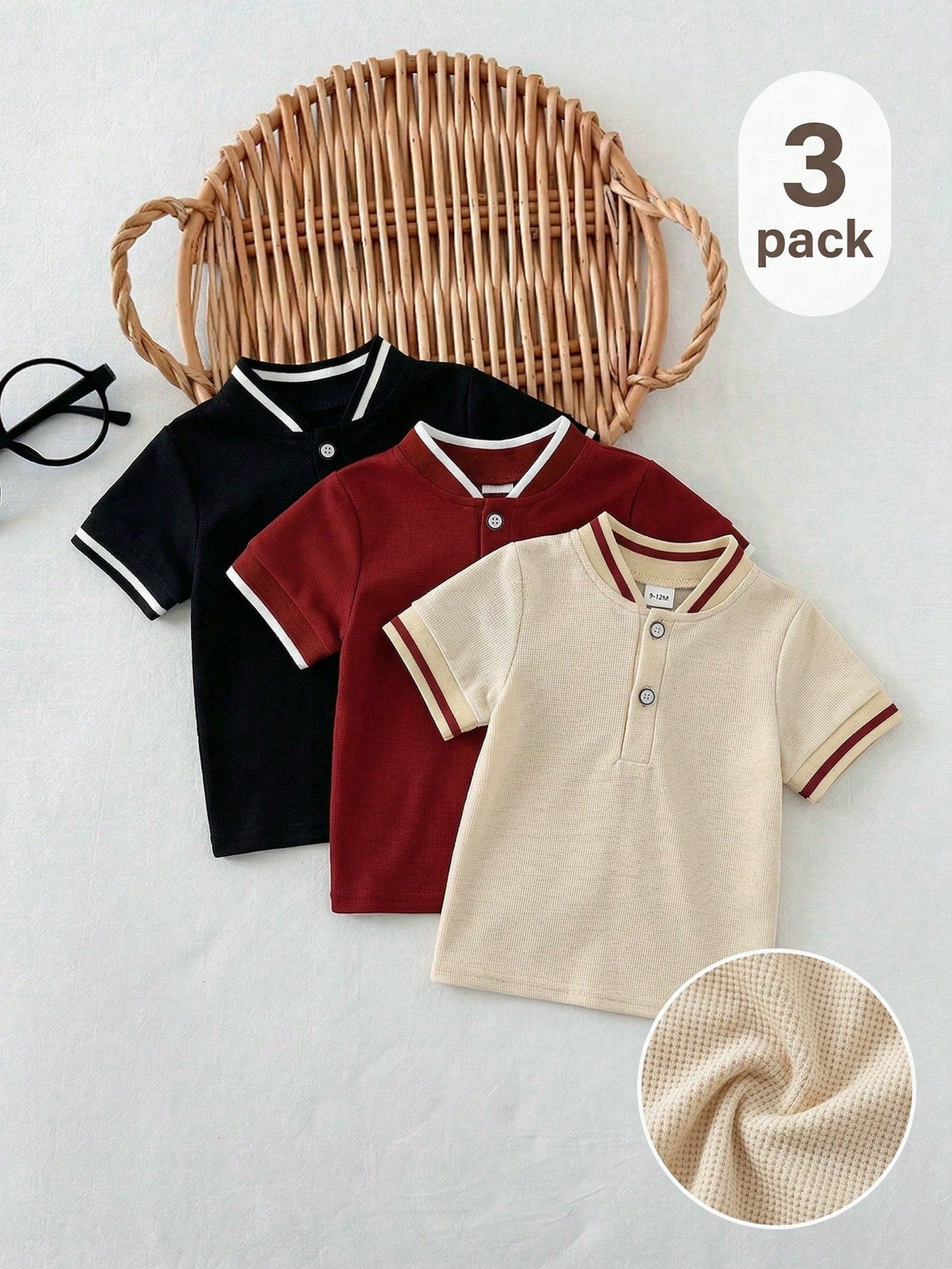 Playful Pals Beige Casual Short Sleeve Polo Shirts 3 Pieces Set Multicolor