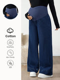 Maternity Dark Wash Over-Belly Patchwork Wide-Leg Denim Jeans