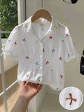 Girls' White Striped Bow Tie Shirt