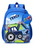 Student Backpack; Mini Cartoon Design Backpack; Adjustable Shoulder Straps Blue