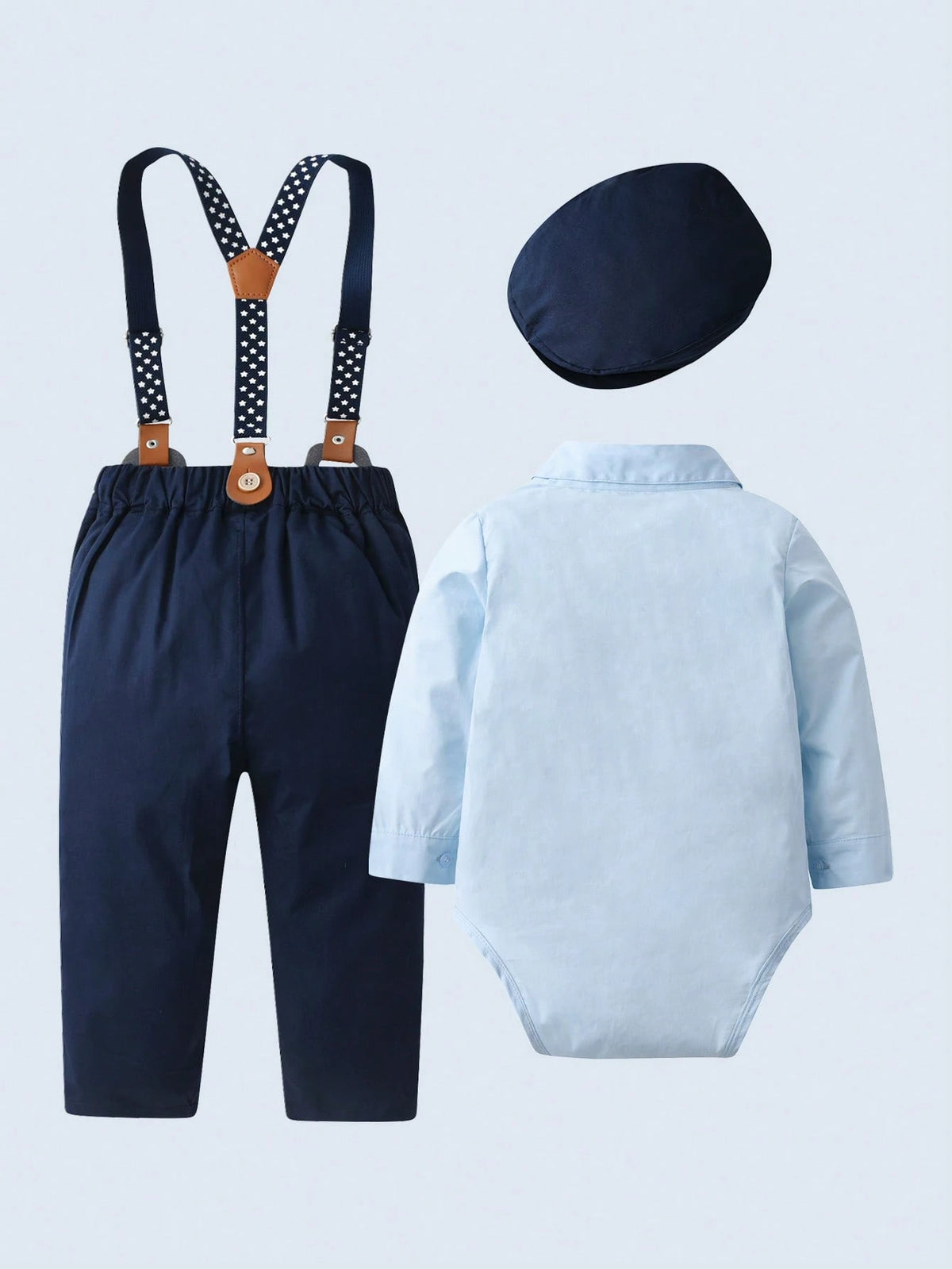 Baby Boy Polka Dot Shirt Overalls Bow Tie Hat 3 Piece Set