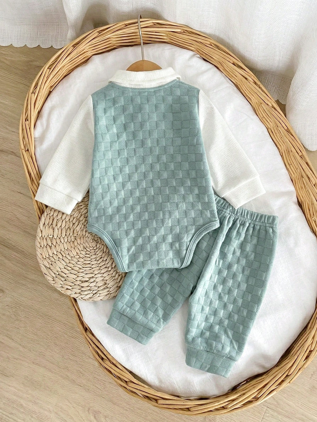 Baby Boy Khaki Woven Vest Bodysuit Pants Set