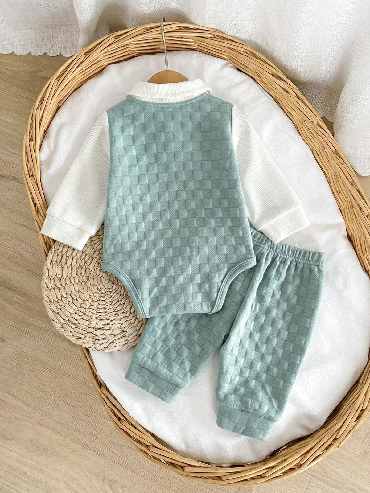 Baby Boy Khaki Woven Vest Bodysuit Pants Set