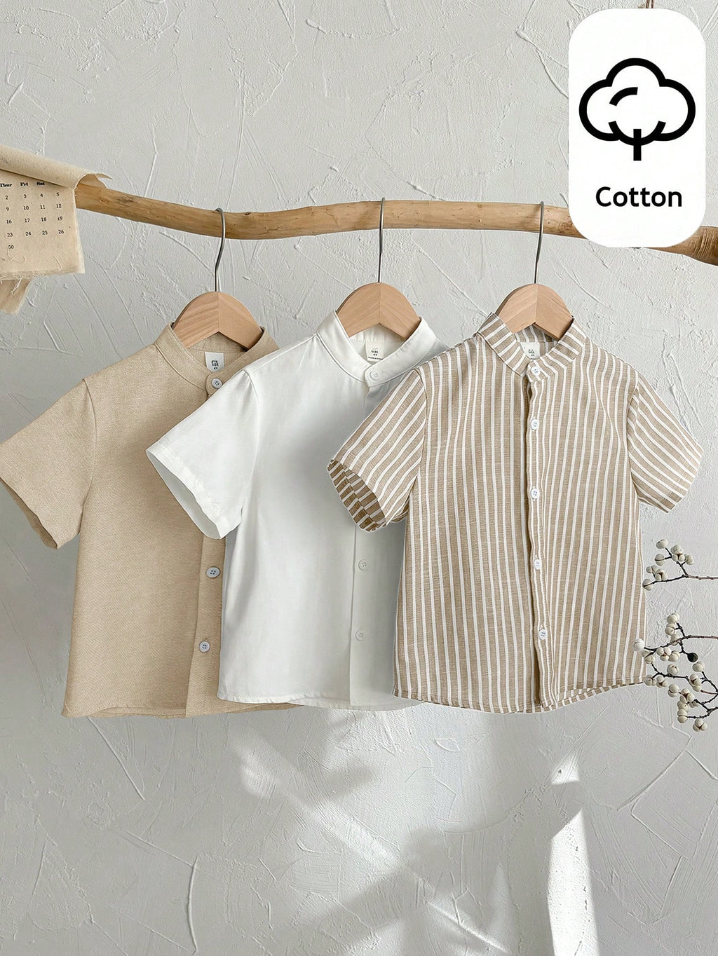 Set of 3 Boys' Striped Collar Short-Sleeve Shirts