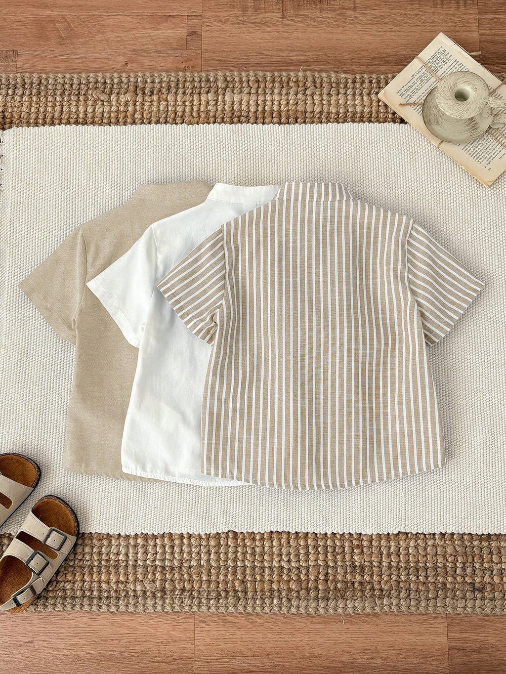 Set of 3 Boys' Striped Collar Short-Sleeve Shirts