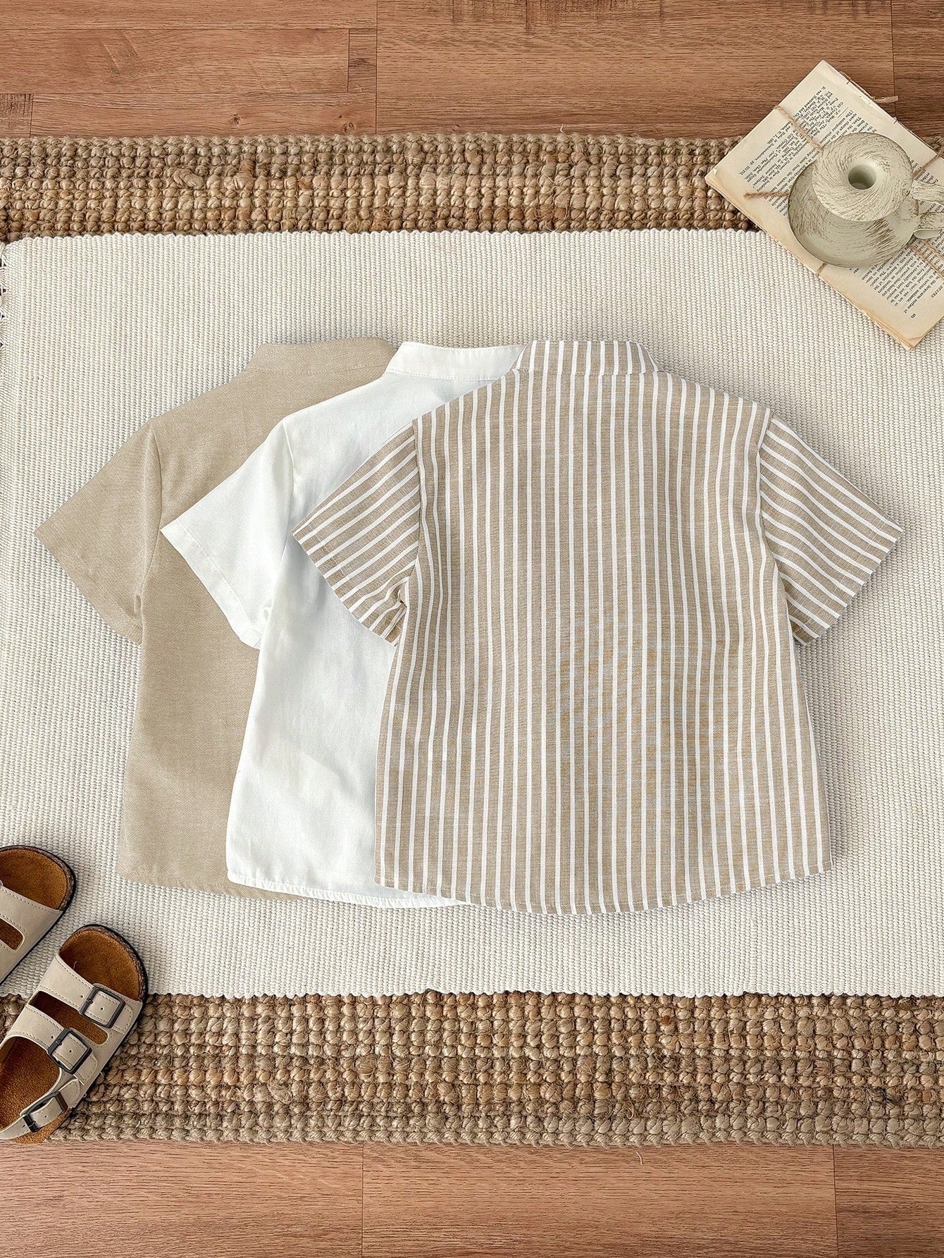 Set of 3 Boys' Striped Collar Short-Sleeve Shirts