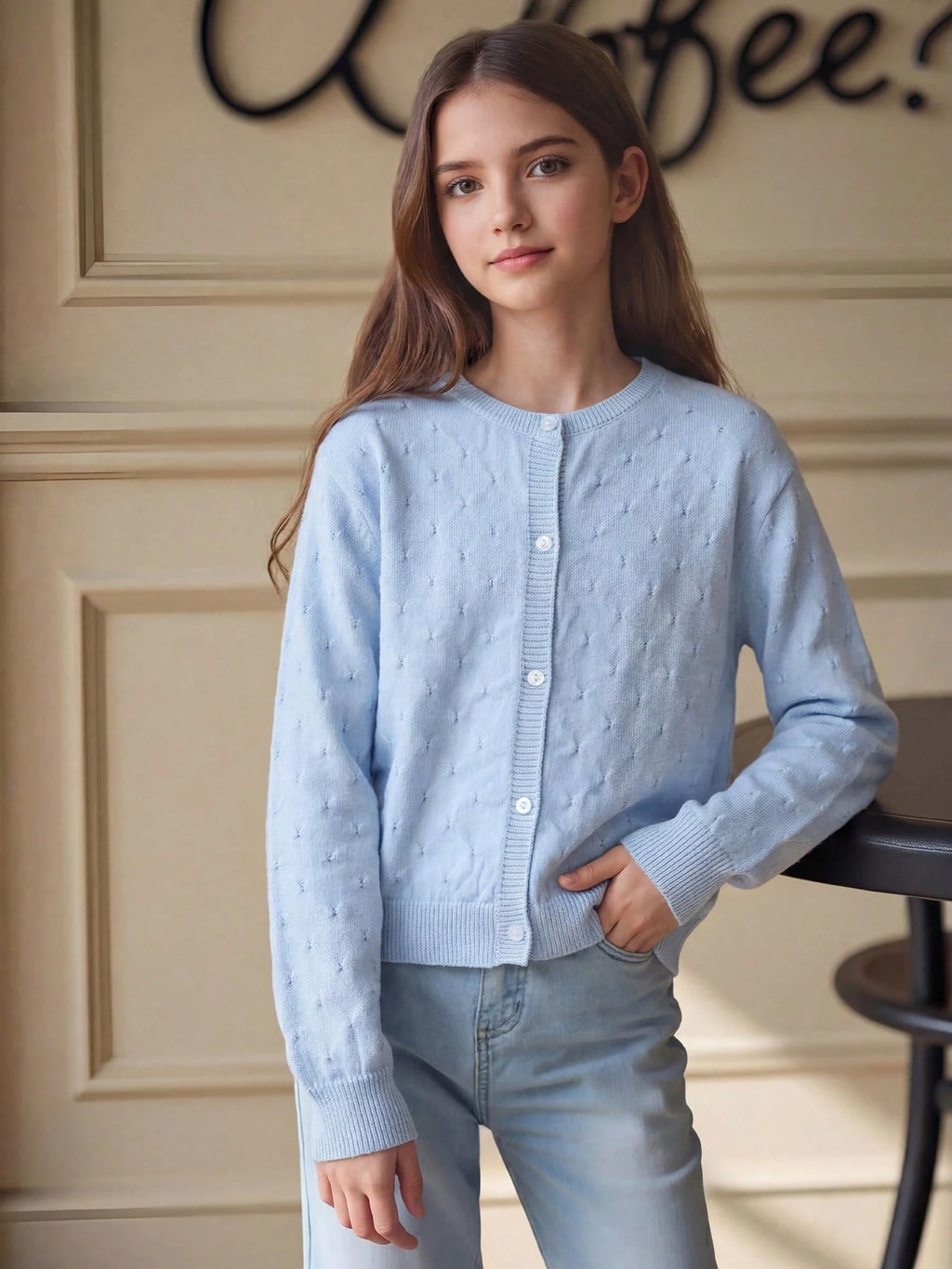 Girls' Hollow Pattern Knit Cardigan