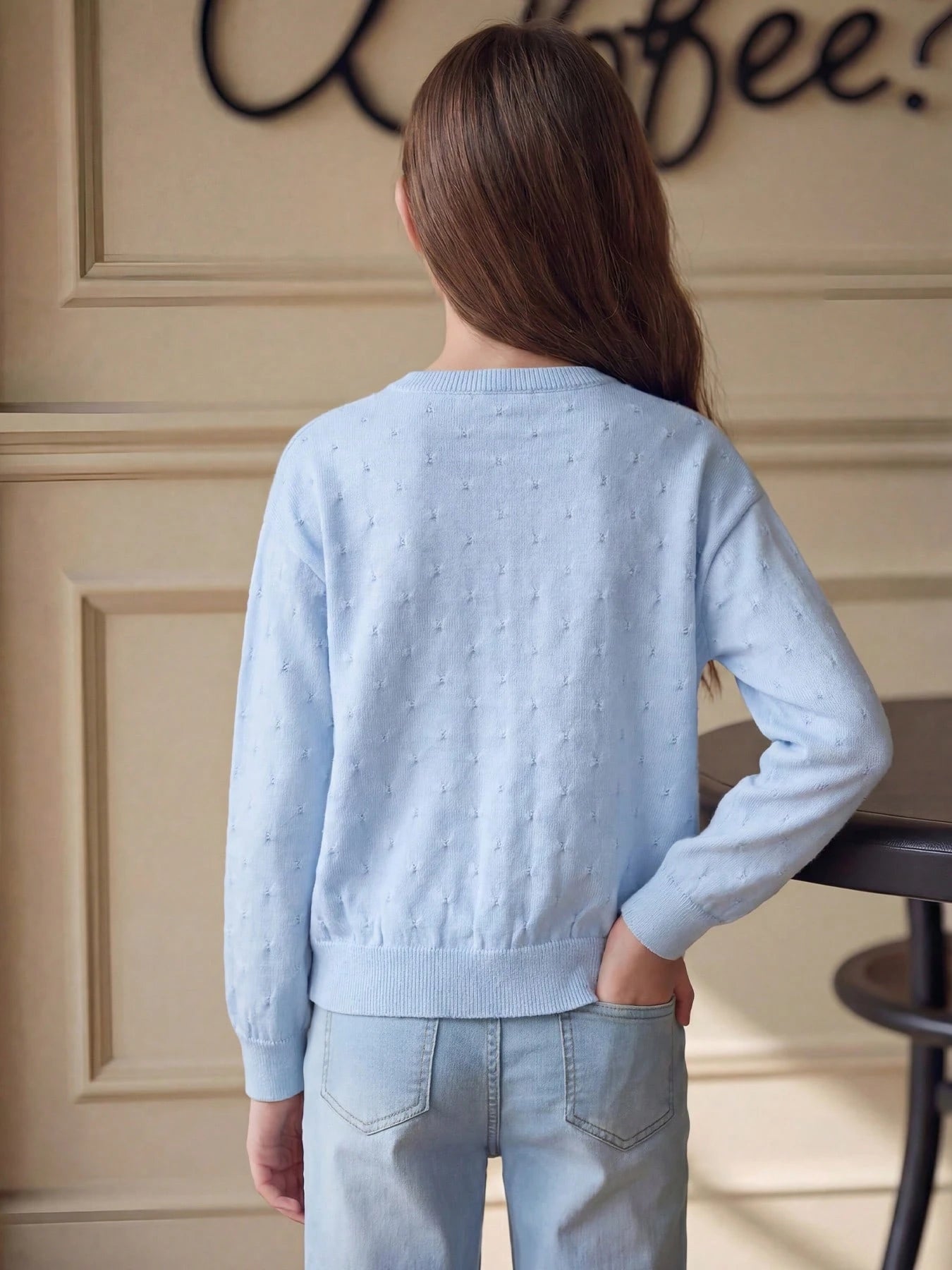 Girls' Hollow Pattern Knit Cardigan