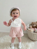 Ensemble deux pièces asymétrique fleuri rose et blanc pour bébé fille Souflis
