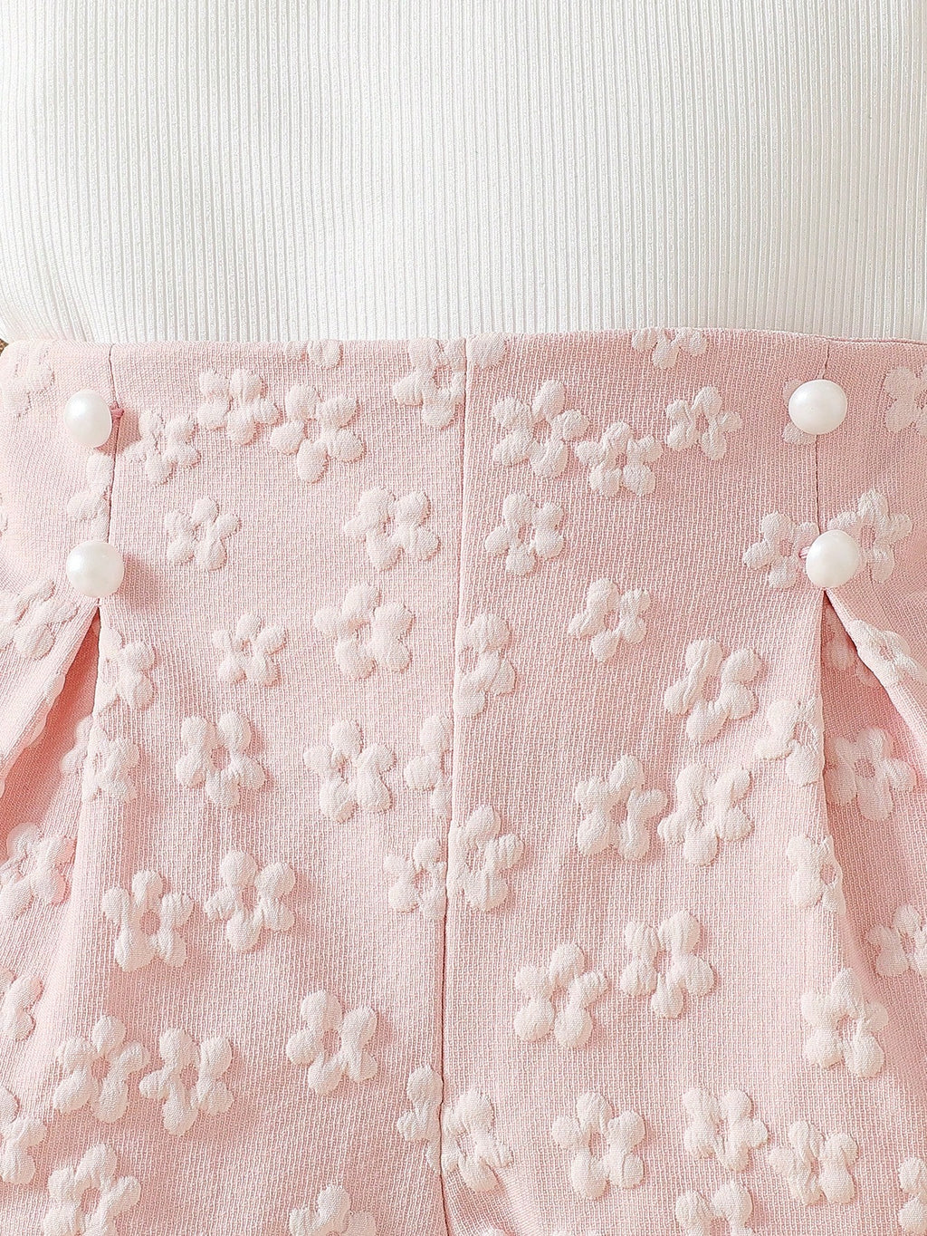Ensemble deux pièces asymétrique fleuri rose et blanc pour bébé fille Souflis