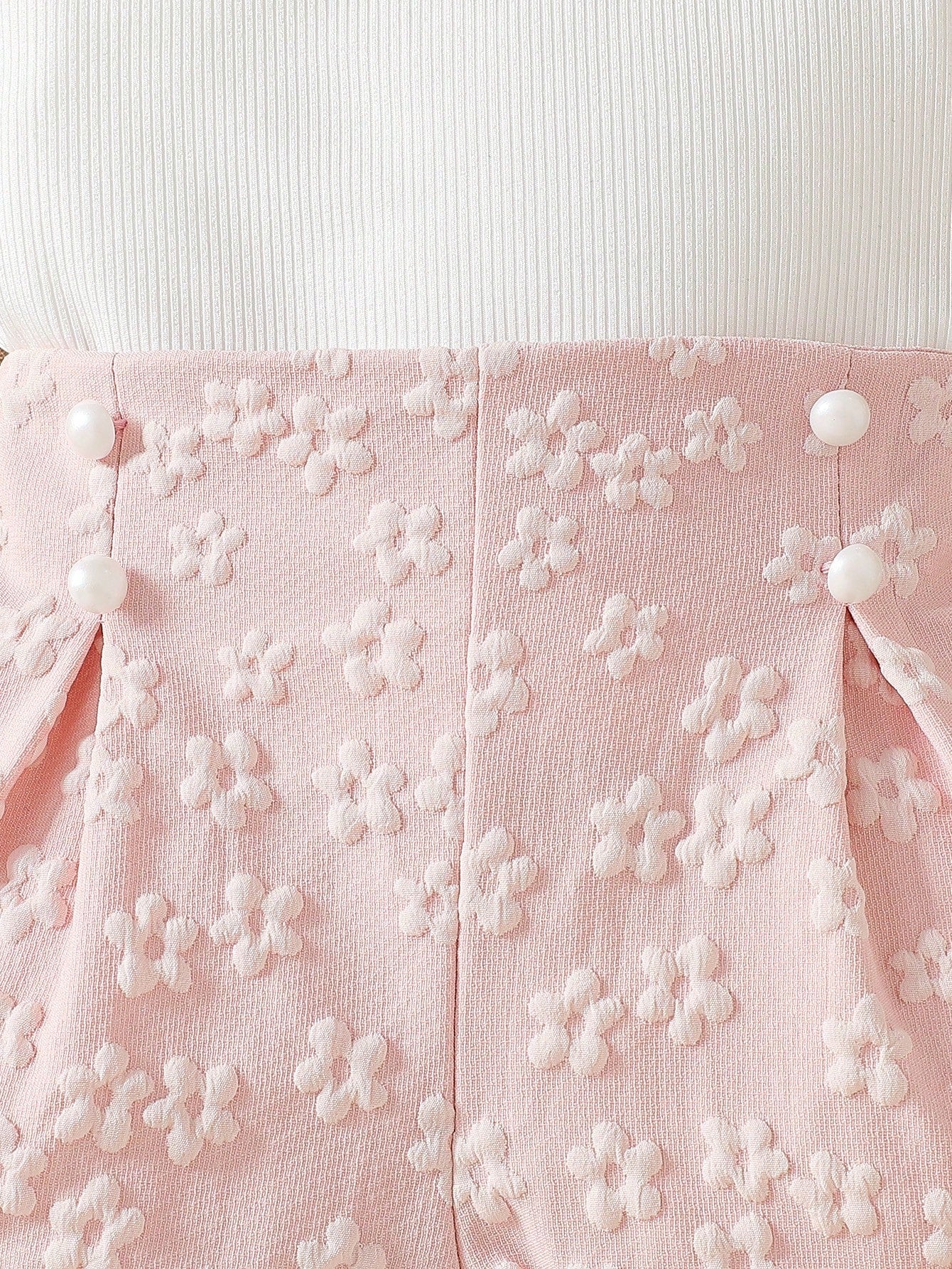 Ensemble deux pièces asymétrique fleuri rose et blanc pour bébé fille Souflis