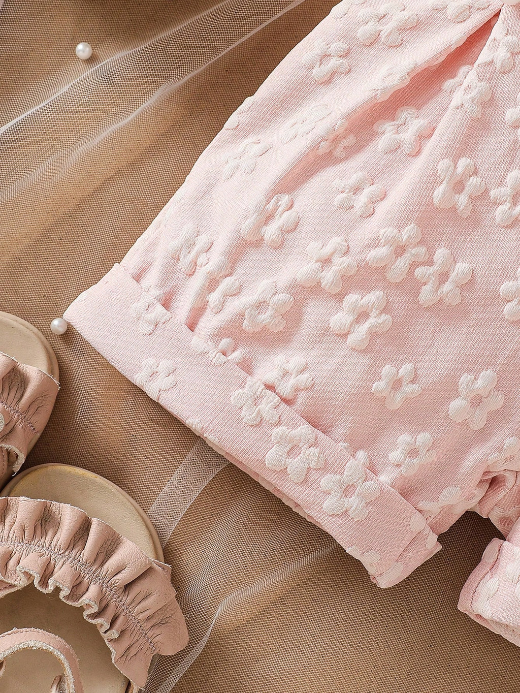 Ensemble deux pièces asymétrique fleuri rose et blanc pour bébé fille Souflis