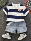 T-shirt Garçon Ours Style Collégial Rayé