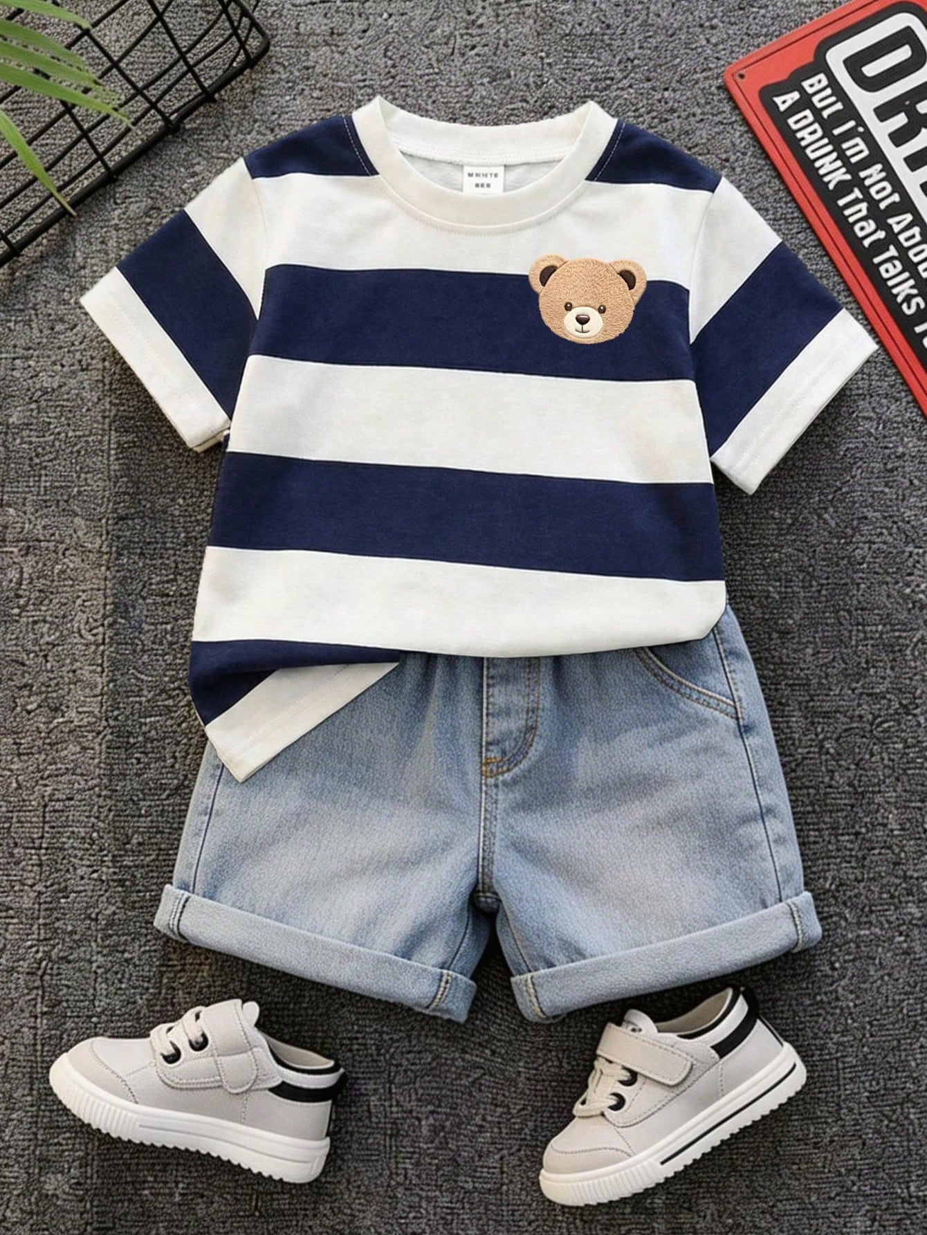 T-shirt Garçon Ours Style Collégial Rayé