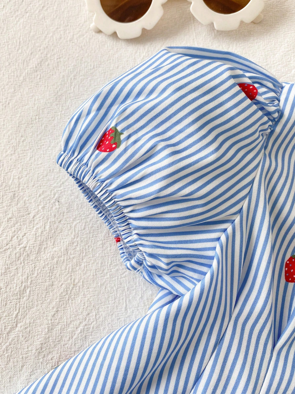 Ensemble rayé haut et pantalon bébé fille motif cerises Cozy Pixies bleu