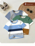 Multicolor Color Block Graphic Round Neck T-Shirts 3 Pieces Set